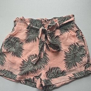 High-Waist Pink Palm-Print Women's Shorts